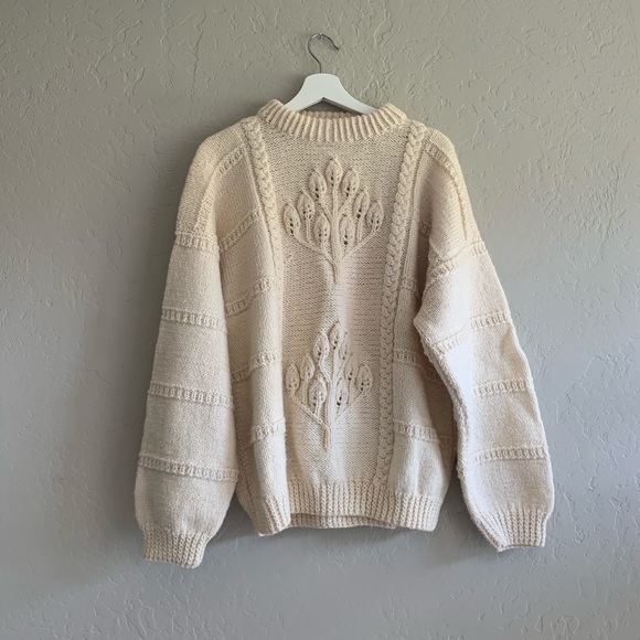 Vintage Sweaters - Vintage Irish Wool Aran Sweater Cream Color Winter